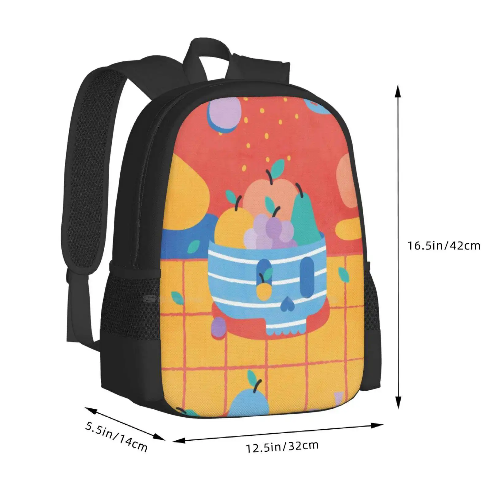 Skull Fruit Bowl School Bags Travel Laptop Backpack Skull Bowl Fruits Abstract Pattern Pop Pastel Colors