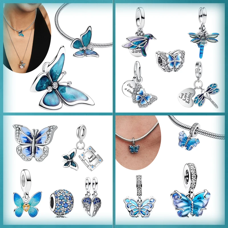 

Hot Sale Fine DIY Jewelry Gifts Blue Butterfly Series Charm Beads Blue Murano Glass Butterfly Fit Original Bracelets Accessories