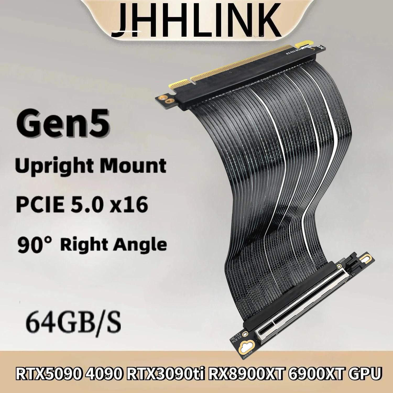 

PCIe 5.0 x16 Riser Cable Gen5 64 ГБ \ S EMI Экранированный удлинительный кабель PCIE x16 для графического процессора RTX 5090/4090/3060/RX8900/7900-20 см 30 см 50 см