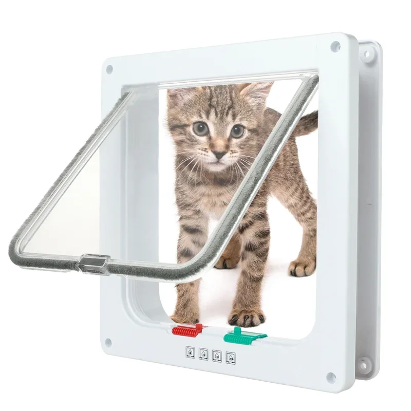 

Cat Dog Flap Door with 4 Way Security Lock Flap Door for Dog Cats Kitten ABS Plastic Small Pet Gate Door Kit Cat Dogs Flap Doors