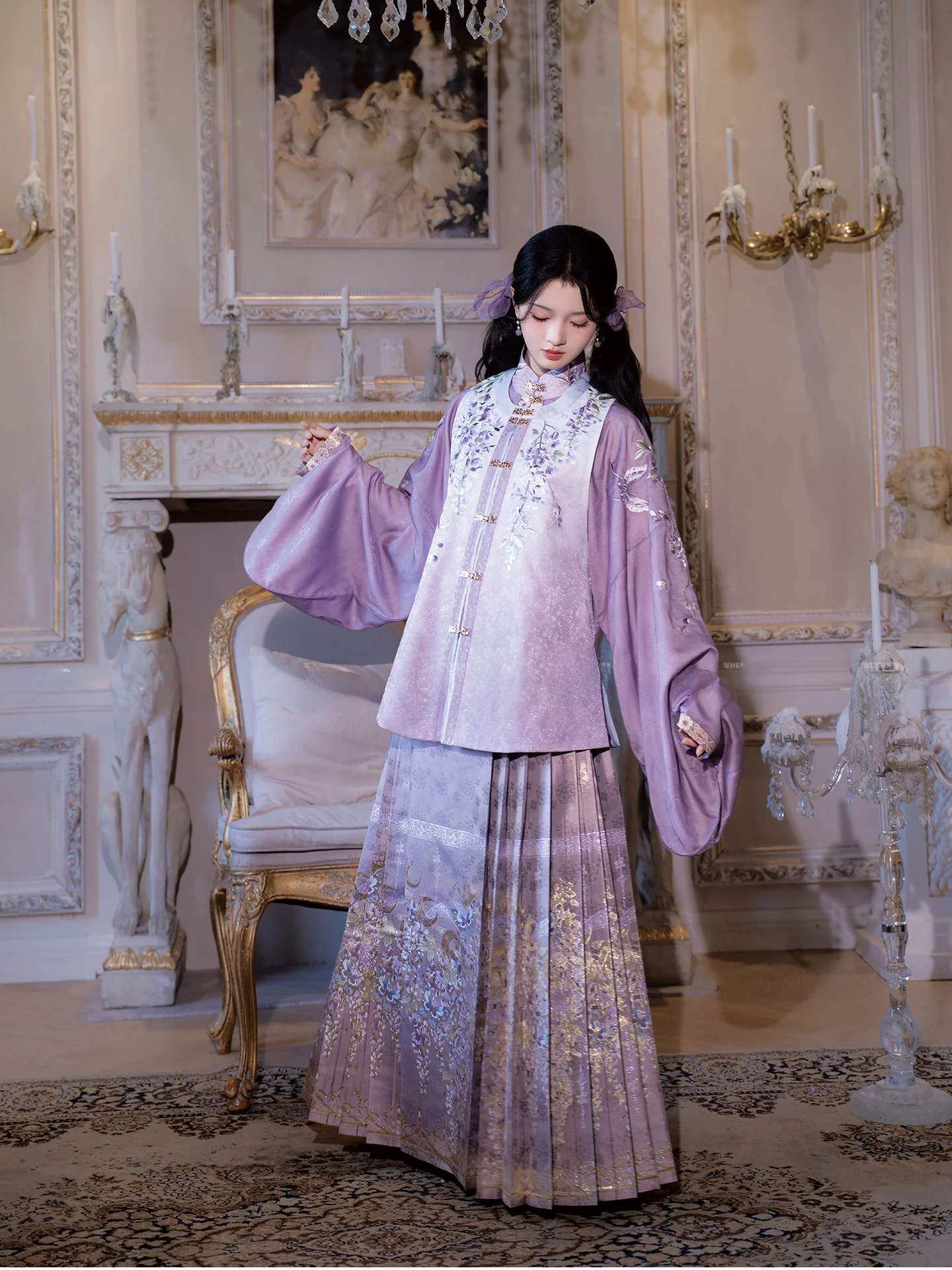 No Two Sets Vine Lattice with Due Date Ming Dynasty Style Stand Collar Button up Shirt Embroidered Short Quilted Purple ...