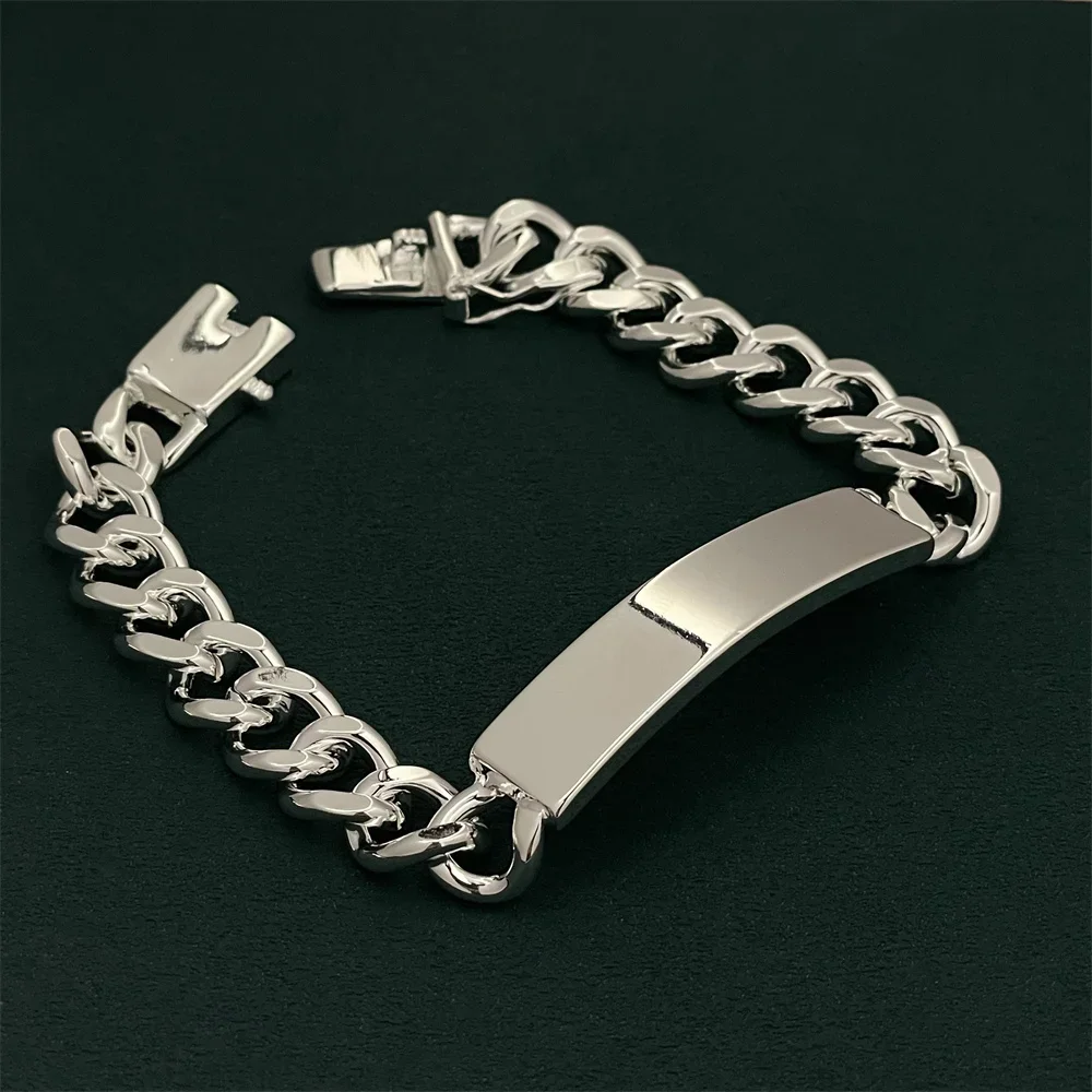 925 Sterling Silver Bracelet 10mm 8 inches Men\'s Sideways Cuban Chain Fashionable and Versatile Accessories