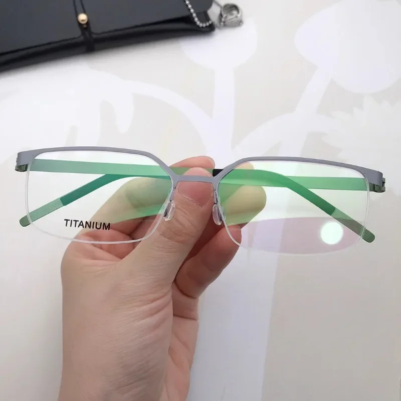 JDLIND Fashion Personality Pure Titanium Myopia Frame 7422 Half-frame Square Glasses Prescription Lens Anti-blue Light Reading.