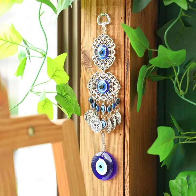 1 Pc Alloy Palm and Devil's Eye Charm for Car Pendant Home Wind Chime Hanging Outdoor Gardening Decoration Crafts