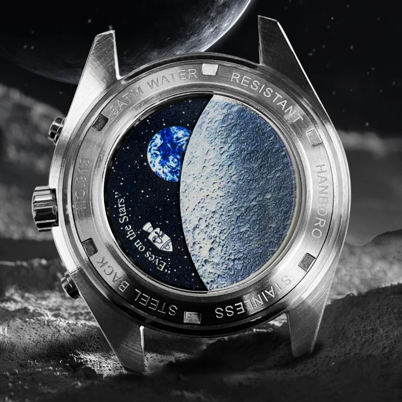 HANBORO Astronaut Calendar Watch Automatic Watch For Mens Sport Water Proof Globe Earth Week Watch Men Wrist Mechanical Clock