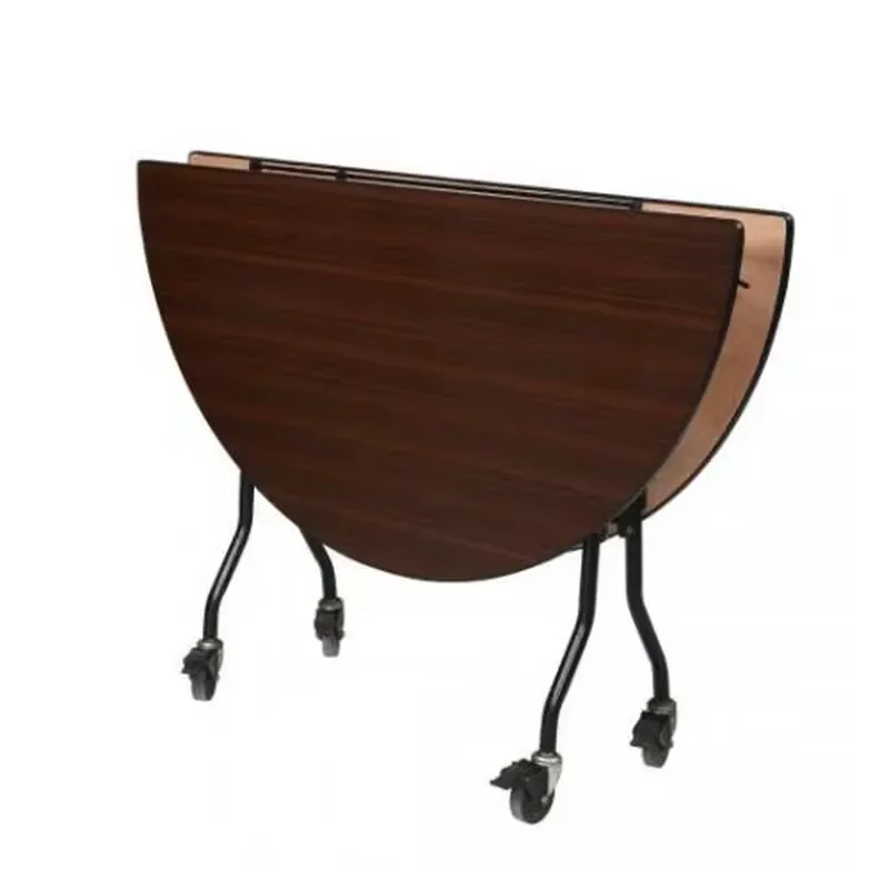 Movable Melamine Board 6ft Folding Table Party Wood Round Table with Wheels