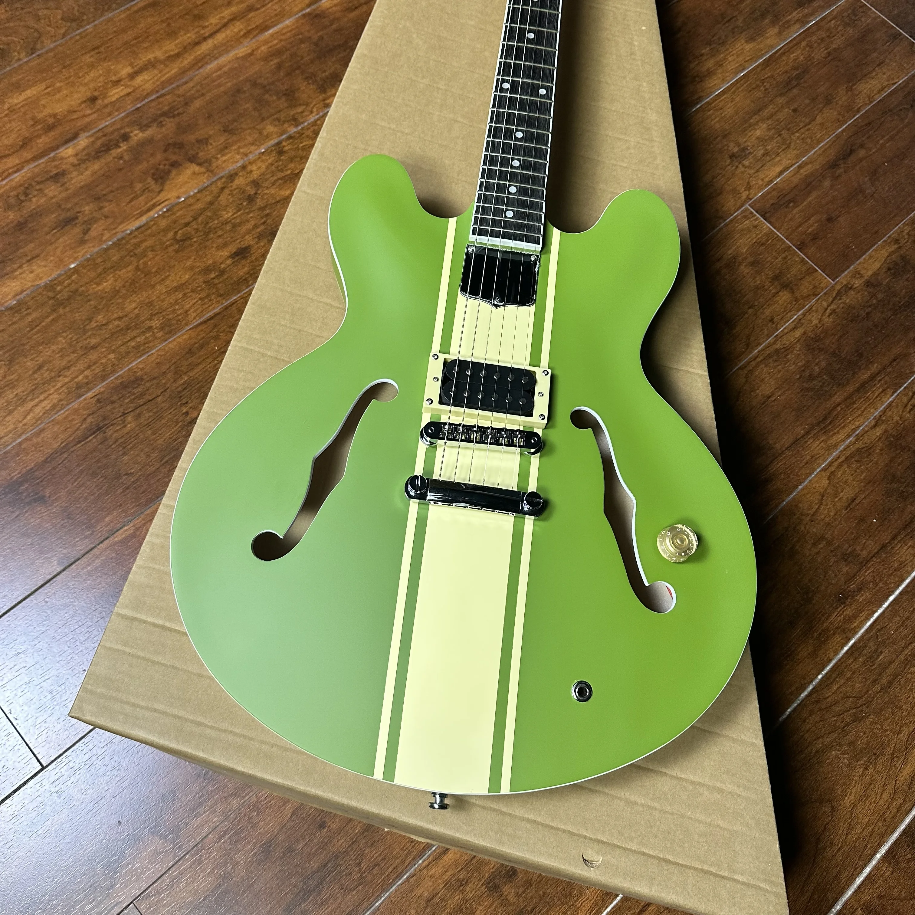 Matte green jazz electric guitar half hollow body In stock