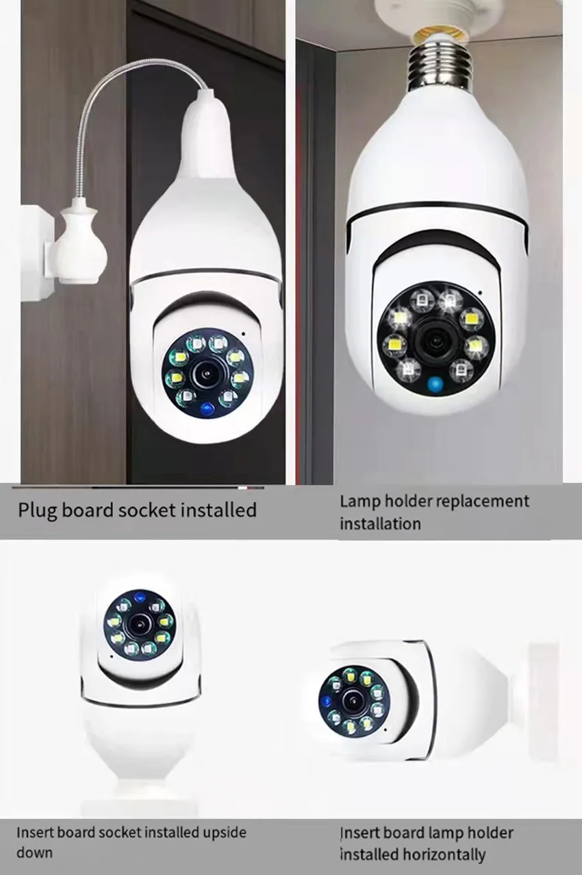 Home color lamp holder monitoring wireless remote connection mobile phone outdoor 360degree panoramic ultra clear network camera