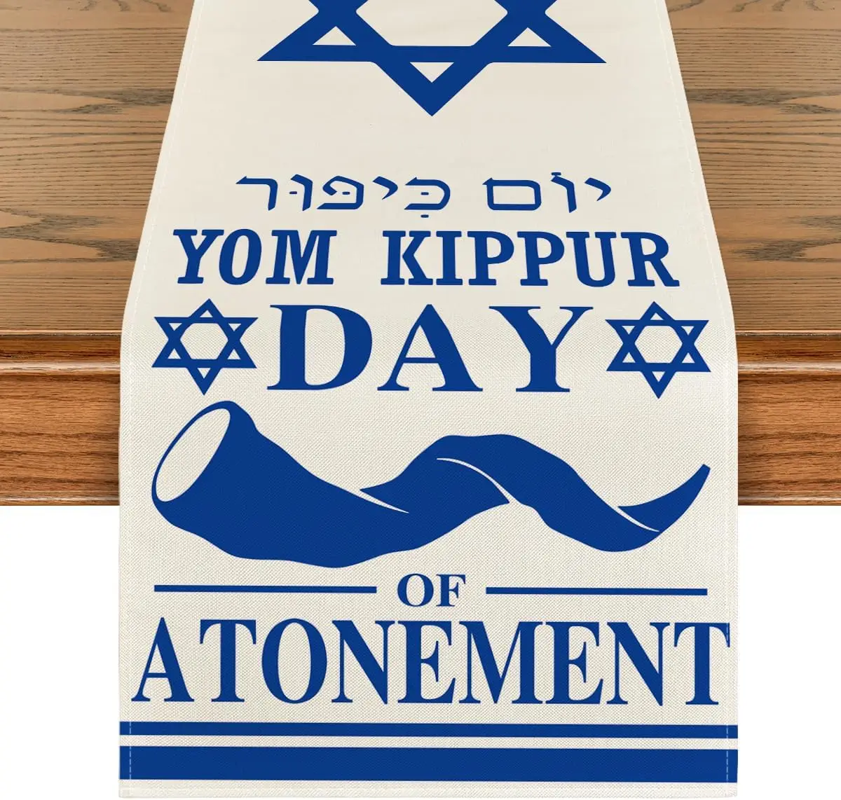 Shofar of Atonement Yom Kippur Day Linen Table Runner Reusable Hexagram Jewish Holiday Kitchen Dining Table runner Party Decor
