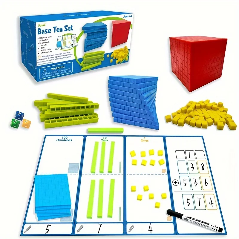 131Pcs Base Ten Blocks Toys For Math Kids Early Education Math Counters Number Blocks Math Cubes Counting Cubes Teaching Aids