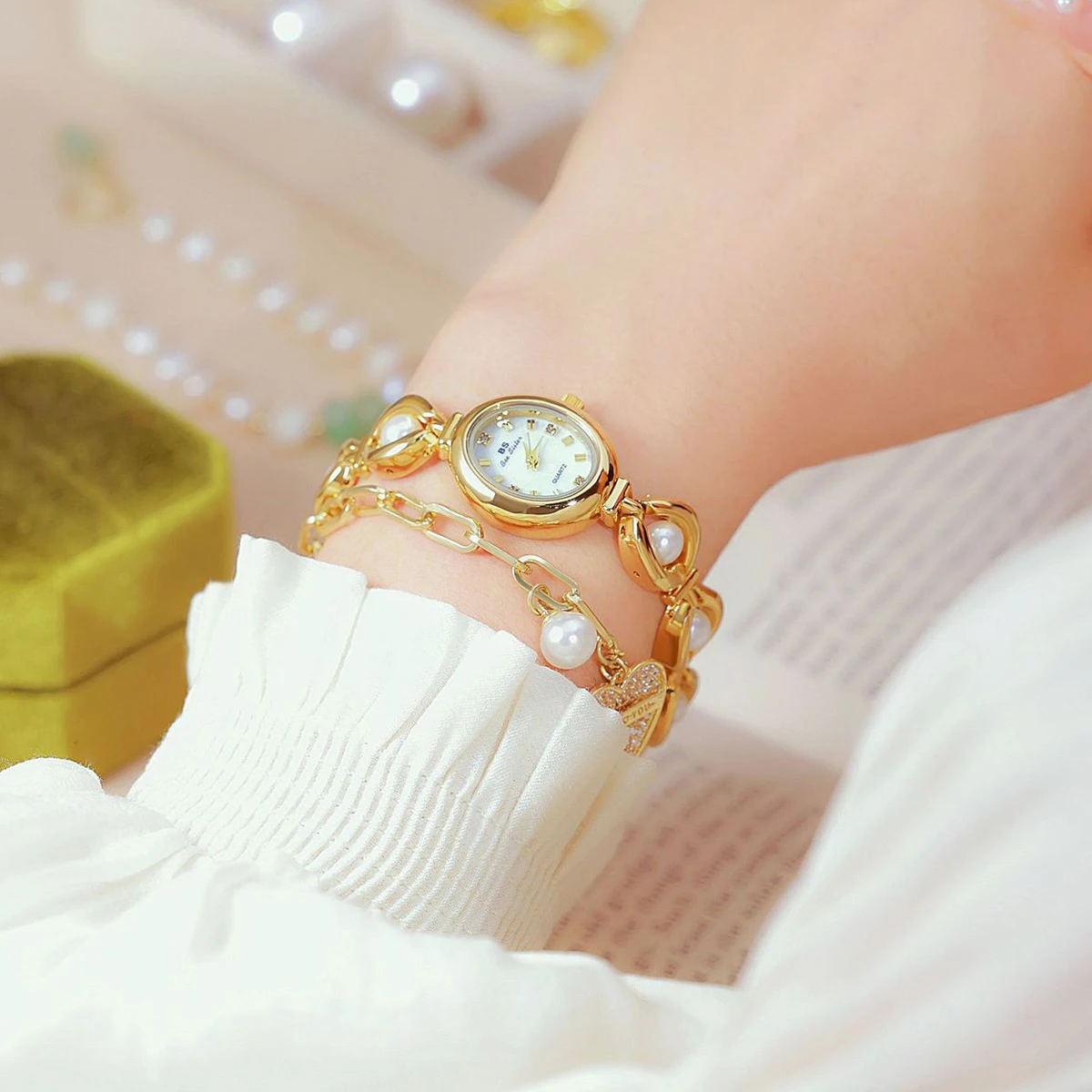 Green Jade Jadeite Jewelry Watches For Women Gold Bracelet Quartz Watch 2024 New Ladies Vintage Dress Watch