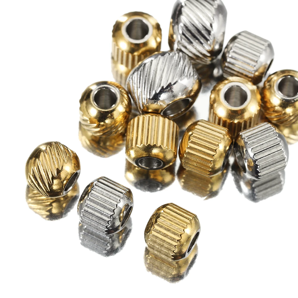 50 Stück Edelstahl-Oberflächen mit schräger oder vertikaler Korn, lose verteilte Perlen für DIY-Armband-Anhänger-Schmuckherstellung