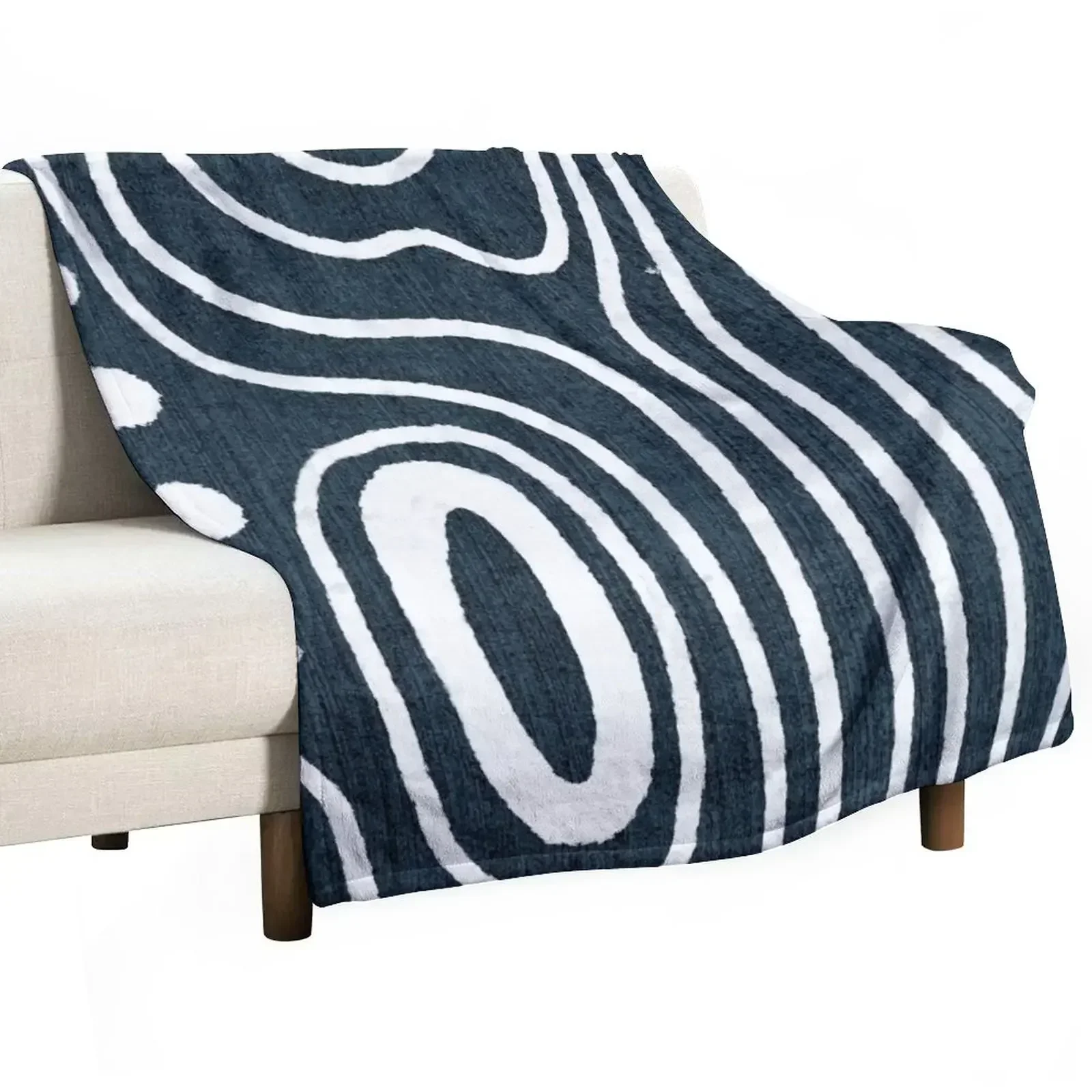 Tribal White Marks in Indigo Throw Blanket Thin Luxury Brand Beach Loose Blankets