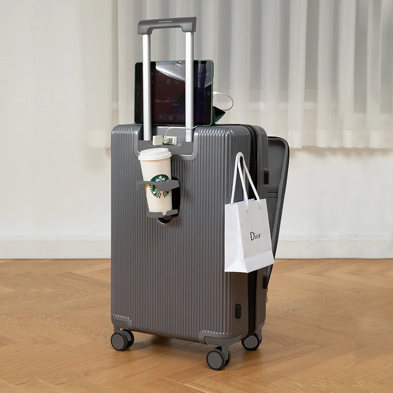 Multifunctional Aluminum Frame LuggagePCFront Opening Trolley Suitcase Password Suitcase Universal Wheel Boarding Bag