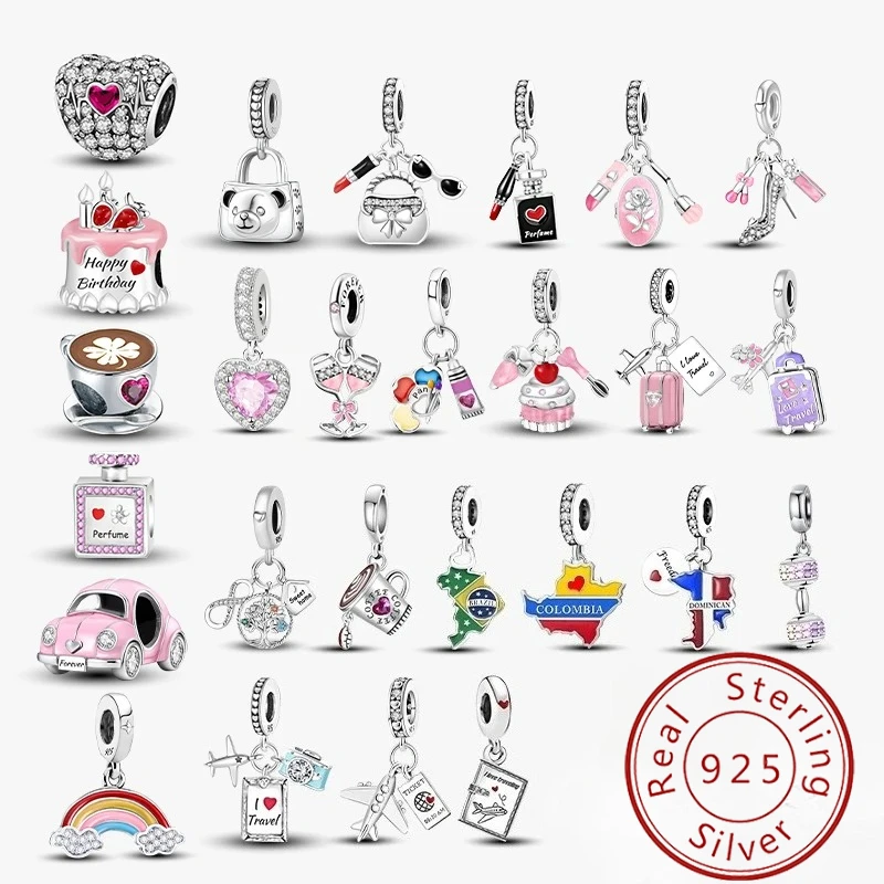 

Fit Pan 925 Original Bracelets Airplane Travel Life Series Luggage Bags925 Silver Charms Beads DIY Birthday Jewelry Gift
