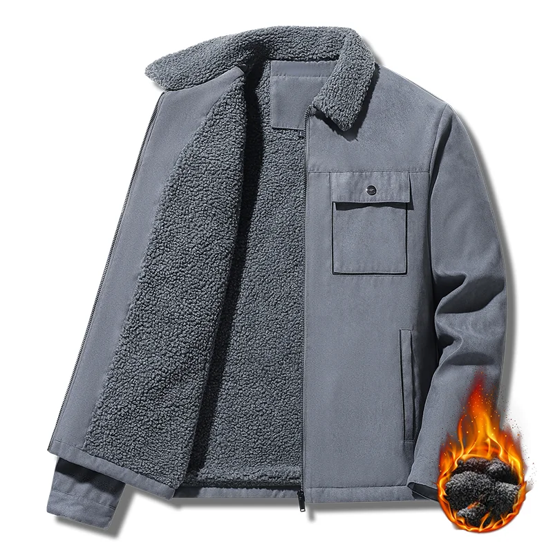 Giacca in pelle scamosciata da uomo autunno e inverno nuovo colore solido Multi-tasca caldo addensato Casual Business colletto con risvolto cappotto da uomo sciolto Top