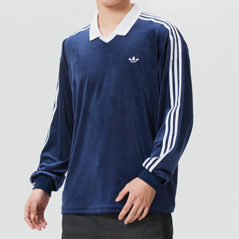 Adidas (Adidas) Trefoil Men's and Women's Sportswear Couple's Soft Suede Polo Shirt Long-Sleeved T-Shirt Kq5486