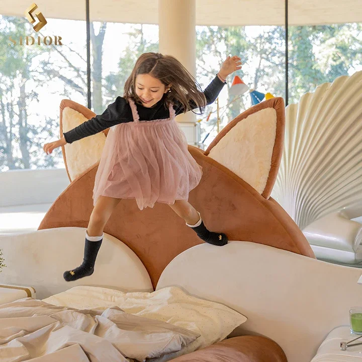 Juego de muebles de dormitorio para niños, cama de nuevo diseño de zorro, cama inteligente rosa de princesa para niñas, muebles de cama dobles para niños