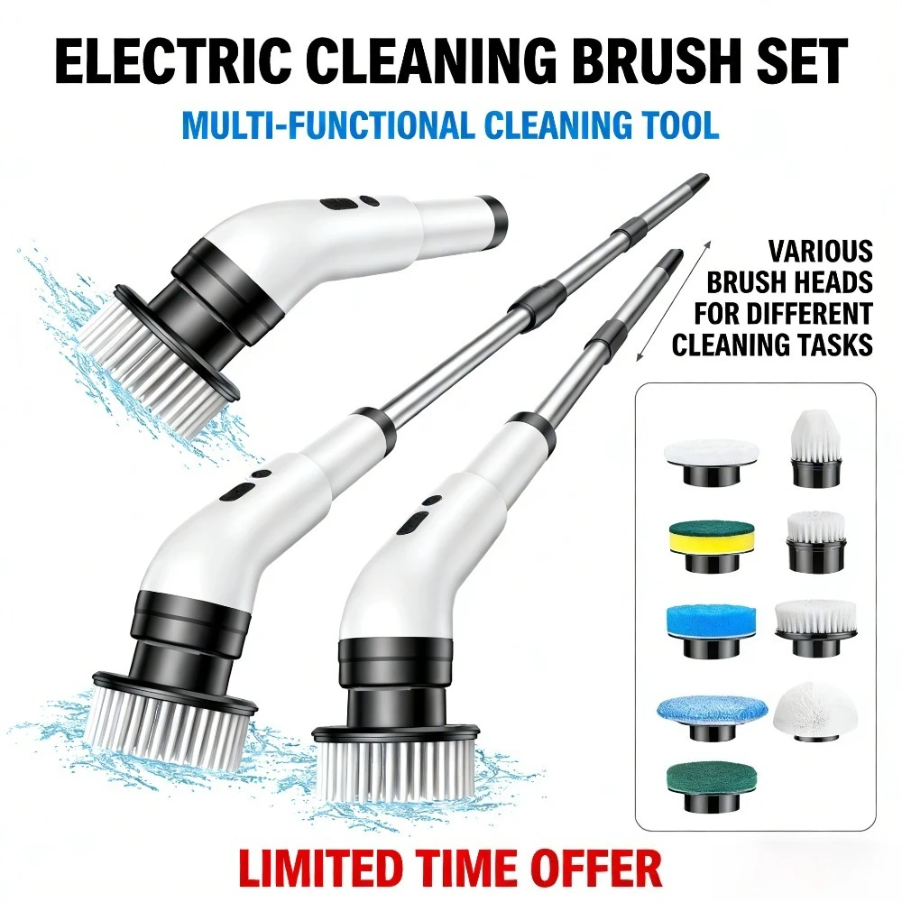 

Многофункциональная электрическая щетка для чистки 9-в-1 с телескопической ручкой – инструмент для уборки ванной комнаты и кухни