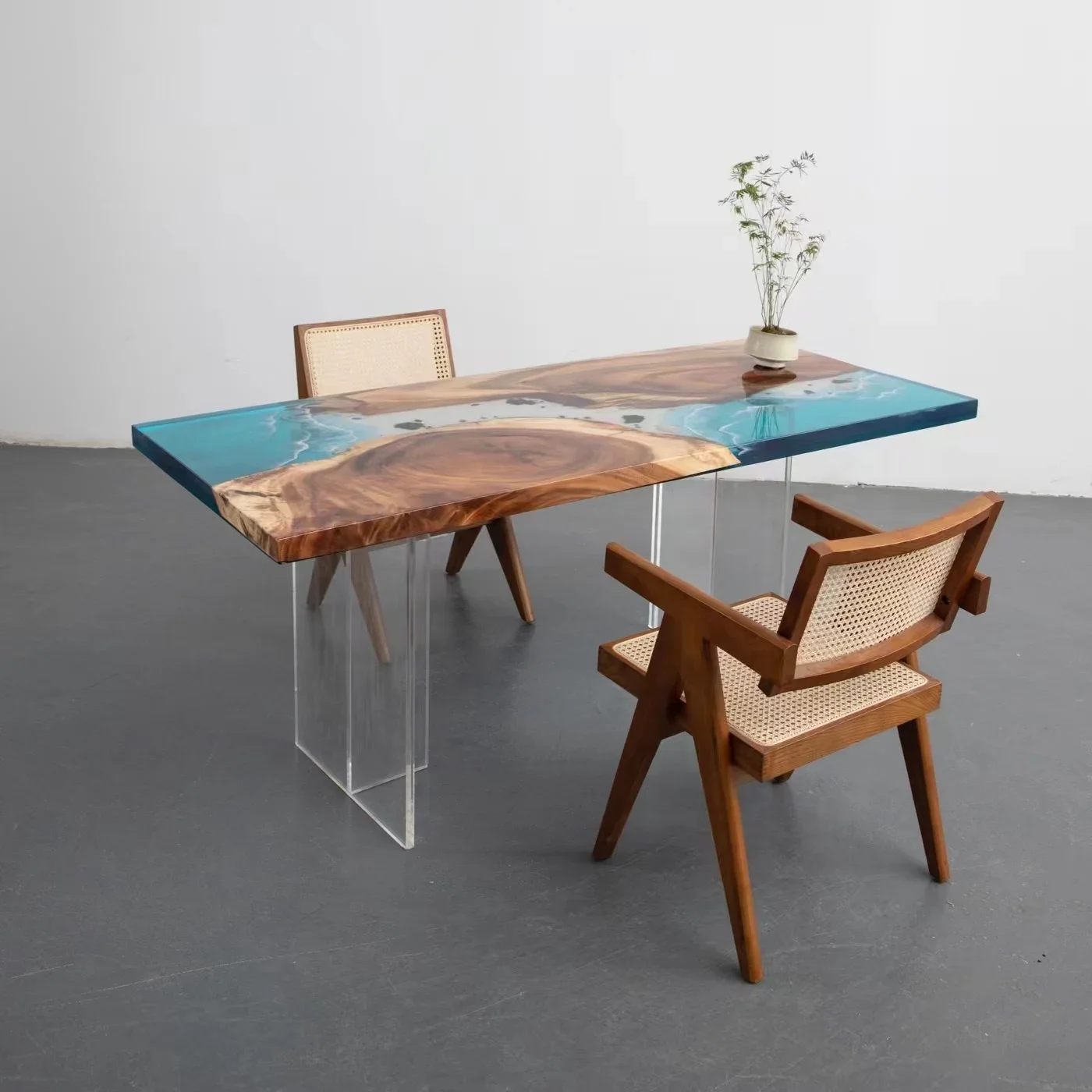 Prachtige Kunst Massief Hout Walnoothars Riviertafel Dineren