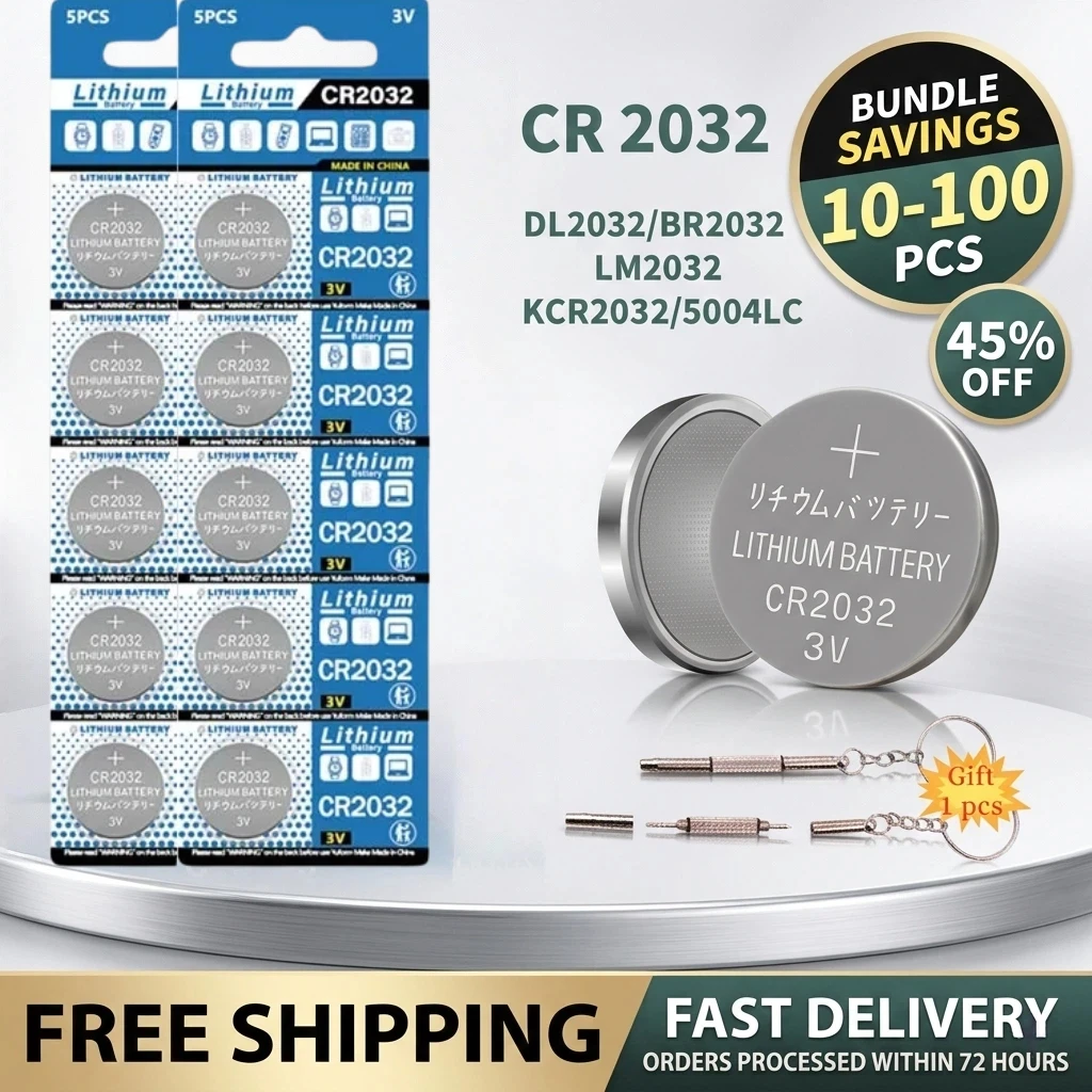 

CR2032 3V 200mAh (10-100PCS) DL2032/ECR2032 Battery for Watches Toys Calculators Car Key Fobs Remote Controls Medical Devices