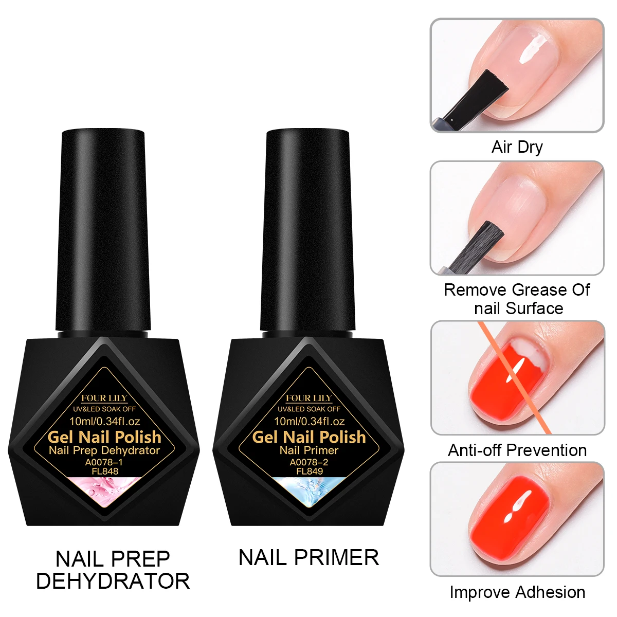 FOUR LILY 10ml apprêt à ongles déshydrateur de préparation des ongles vernis à ongles longue durée séchage à l'air Semi Permanent Nail Art vernis fournitures