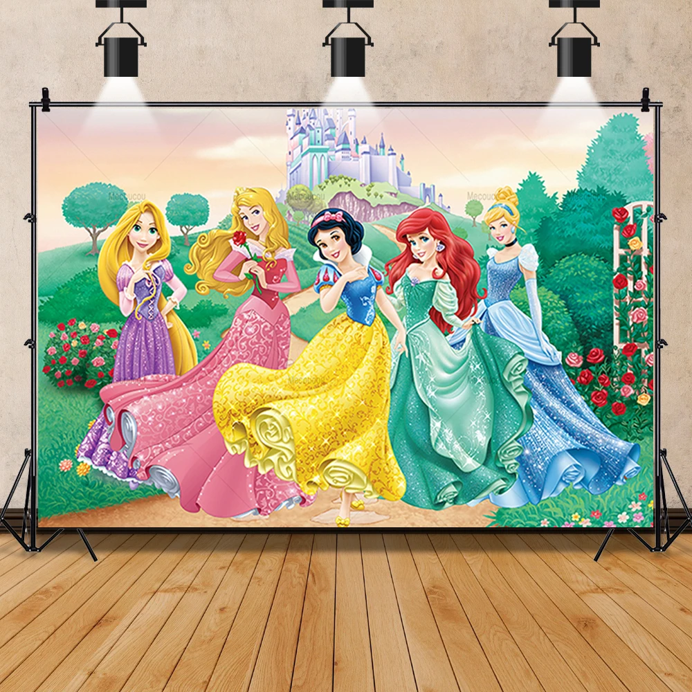 Disney Princesses Photography Backdrop Custom Princess Birthday Party Decor Banner Girl Baby Shower Background Photo Studio Prop