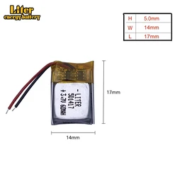 Liter energy battery Good Qulity 3.7V,60mAH,501417 Polymer lithium ion / Li-ion battery for TOY,POWER BANK,GPS,mp3,mp4