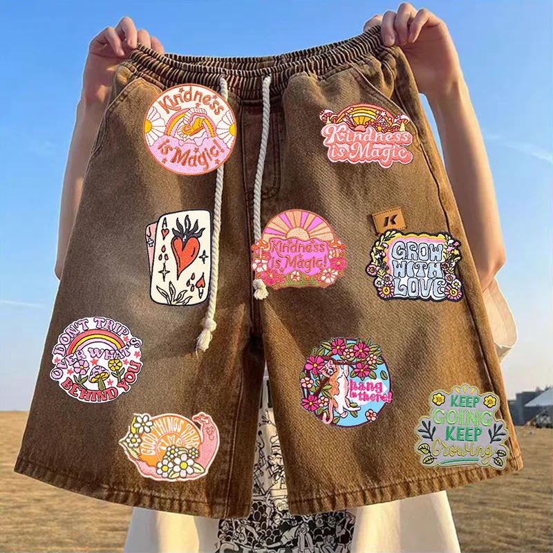 

Iron On Patches for Clothes Flower Clothing Stickers Fabric Sewing Embroidered Patch Thermal Adhesive Applique Fusible Badges