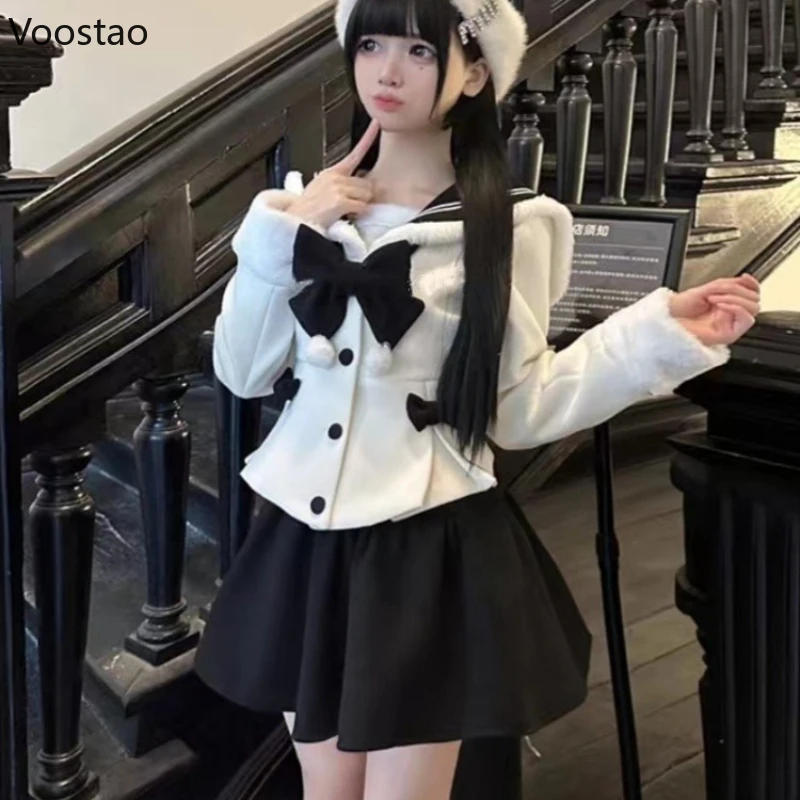 

Осенний японский сладкий комплект в стиле Лолиты, женский кавайный костюм с матросским воротником, мини-юбка-тортик, повседневный женский костюм JK в консервативном стиле