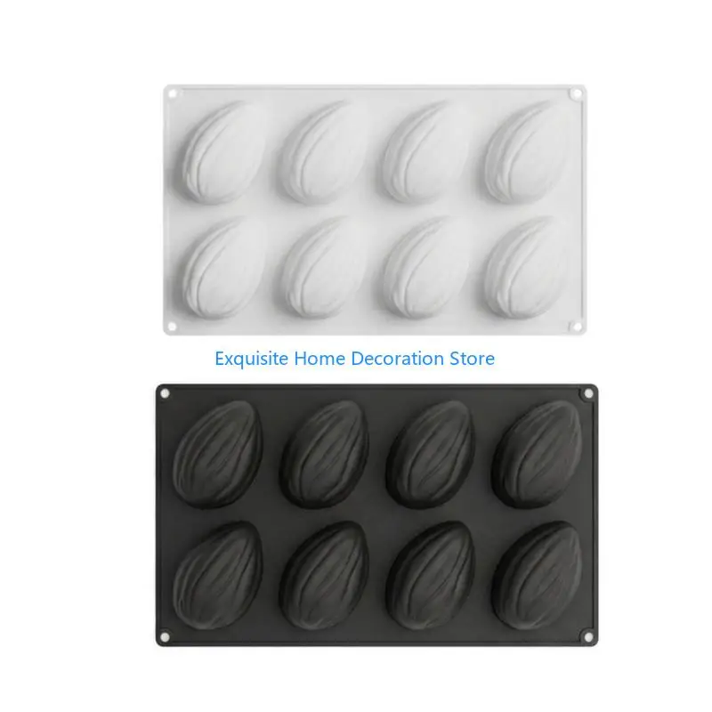 L5BF Flexible Silicone Almond Molds 8 Cavity Dessert Pan for Chocolate Mousse Jellies Ice Cream Home Baking Projects