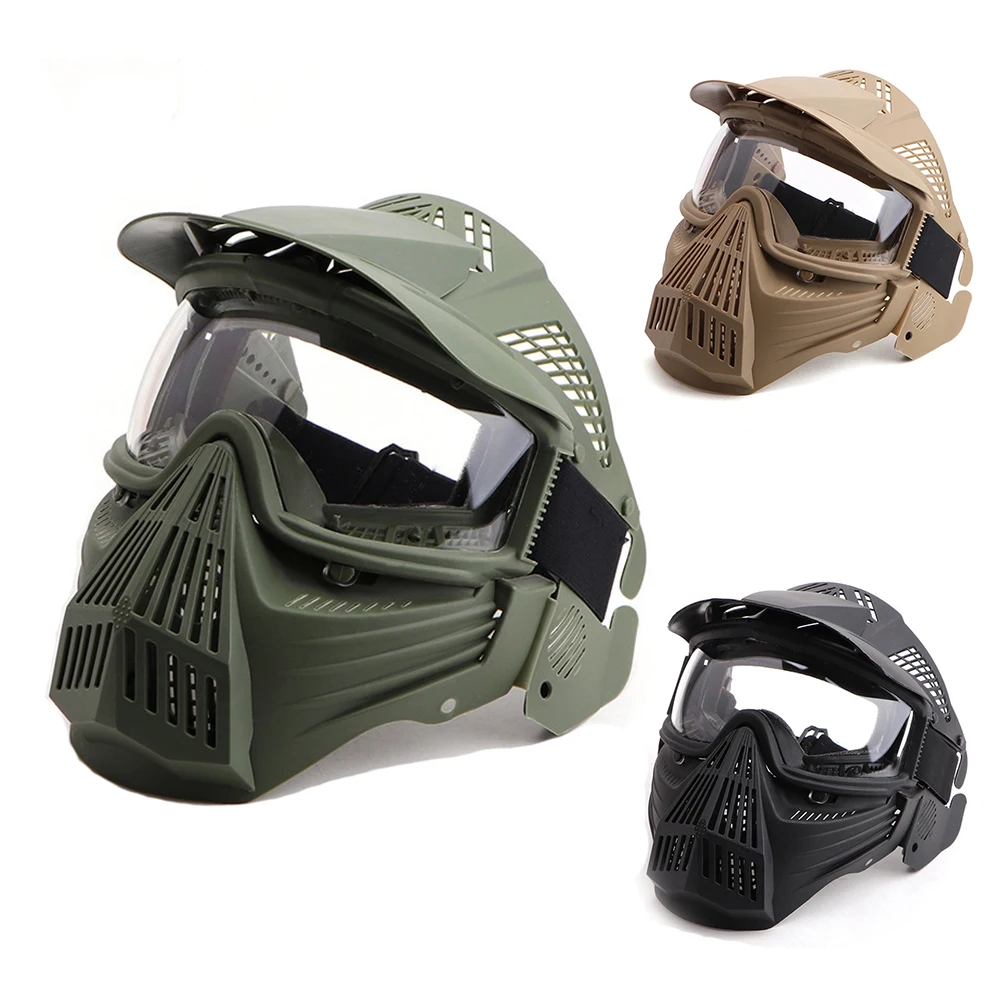 

Tactical Full Face Protective Mask Outdoor Hunting Airsoft PC Lens Ear Protection Mask Paintball Safety Goggle Mask