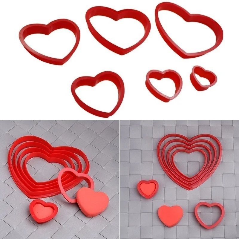 6Pcs Heart Cookie Biscuit Fondant Cake Cutter Decor Tools Mold Sugar Crafts Set Plastic Cookies Cutter Star/ Flower /heart Molds