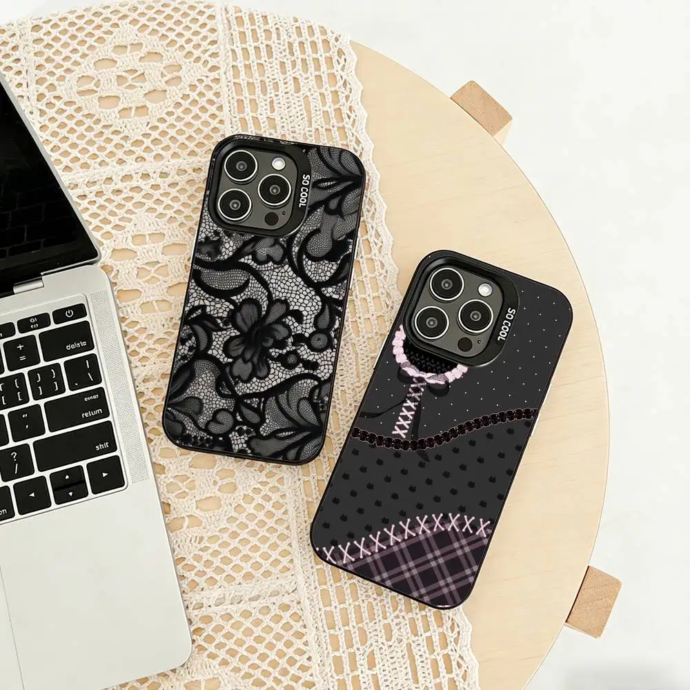 

Black lace P-Print New Hot Phone Case For iPhone 17,16,15,14,13,12,11 Plus,Pro Max,XS,Colored silver phone case