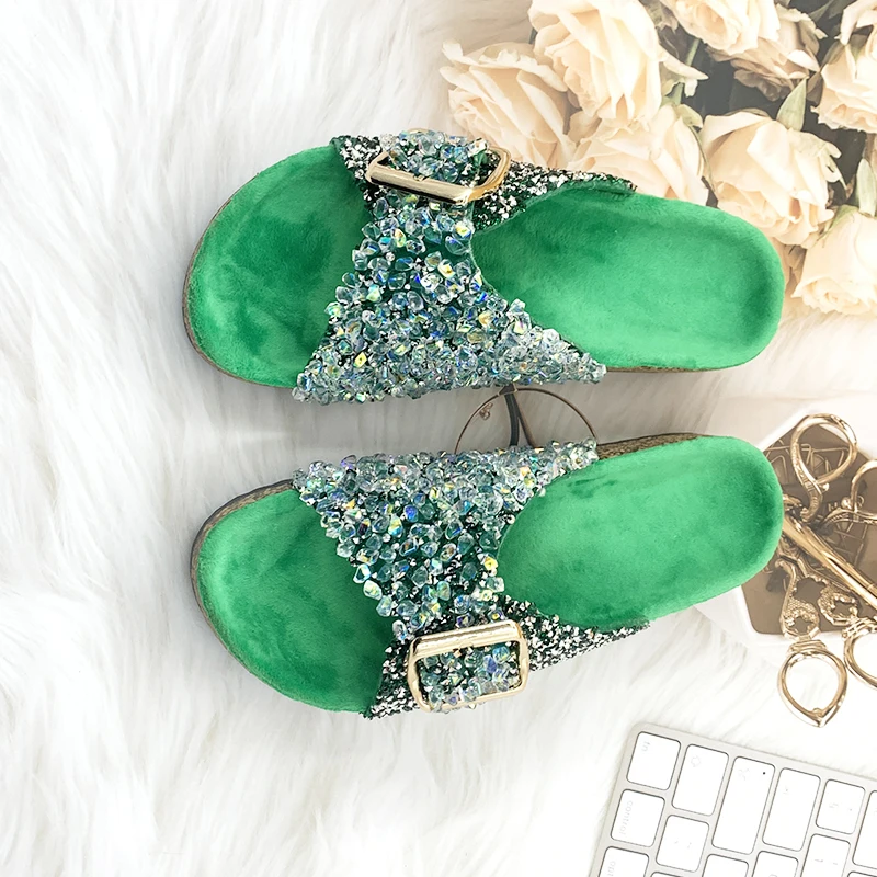 Fashion Ladies Slippers Rhinestone Bling Non-slip Sandals Summer Beach Female Slides