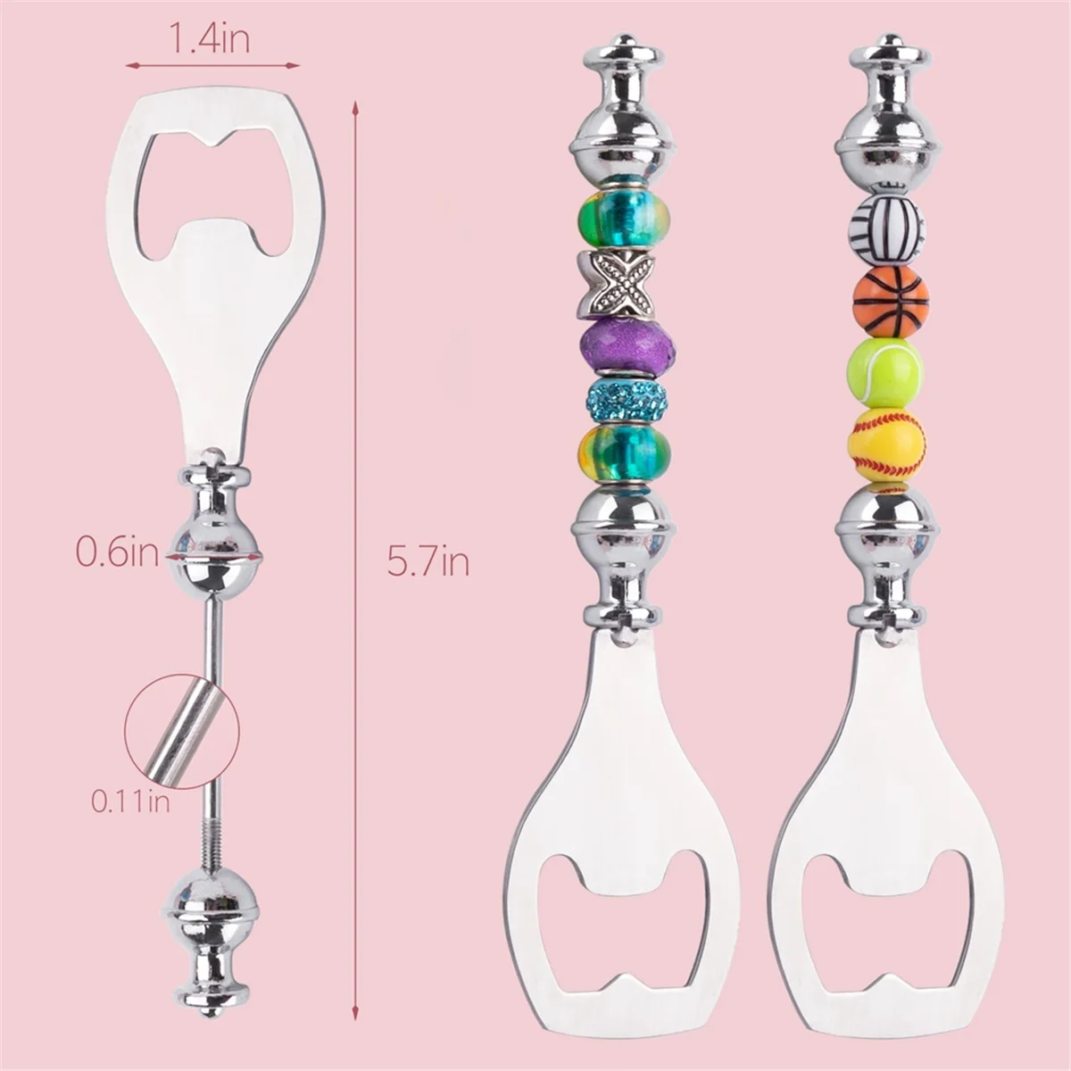 4 Pack DIY Beaded Beer Opener Metal Bottle Opener Decorative Beaded Bottle Opener for Bartenders Kitchen Tool