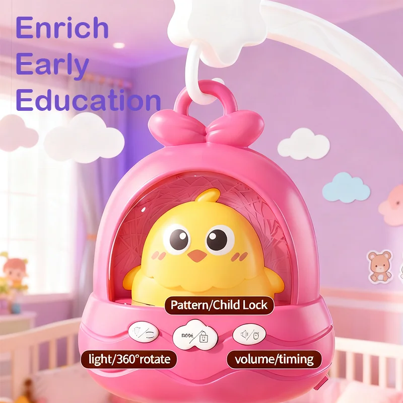 360° Bird Musical Remote Control Baby Crib Mobile Rotating Soft Light Bed Bell Toy Timing Hanging Infant Newborn Bedside Gift