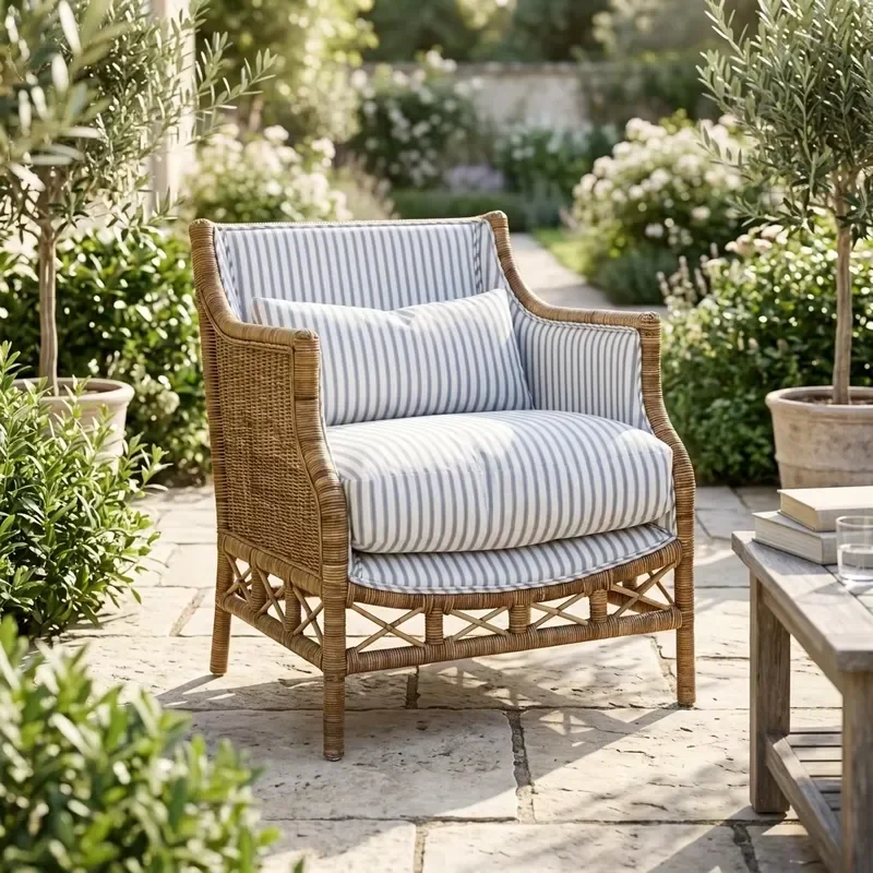 Outdoor Natural Eco-friendly Woven Leisure Lounge Armchair Modern Cross Back Accent Chair for Home Living Room School