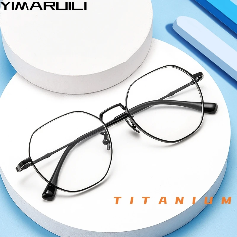 Yimaruili Mode Breedgerande Eyewear Retro Polygonal Titanium Legering Optische Recept Brillen Frame Mannen En Vrouwen K5087