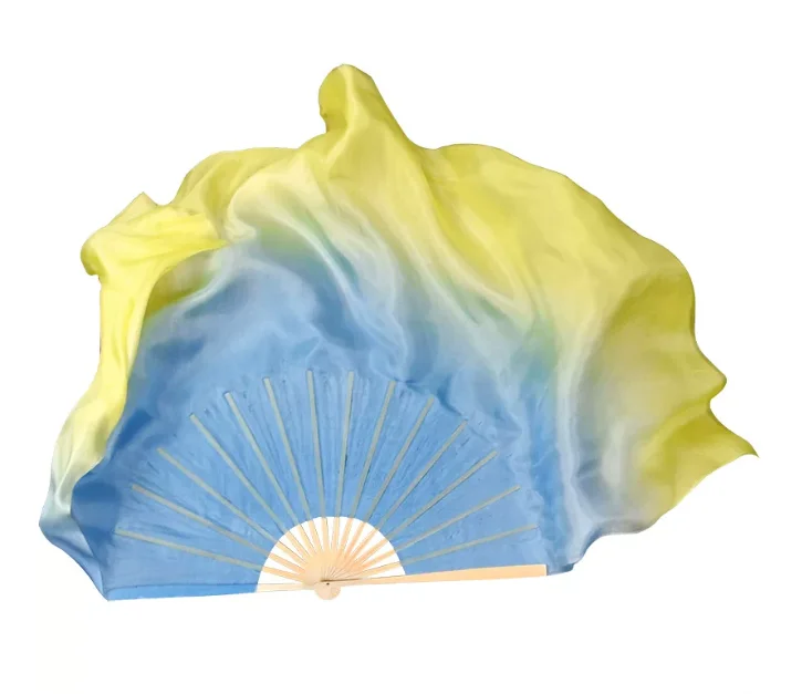 

Silk Dance Fan Blue and Yellow Gradient Classical Dance Jiaozhou Yangge Fan Double-sided Extended Performance Prop Dancing Fan