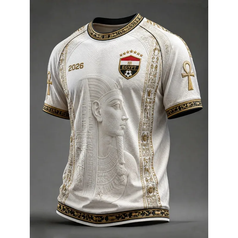 Egypt Themed Pharaoh Pyramid Star Portrait 3D Crew Neck Fan Jersey Unisex Quick Dry Breathable Short Sleeve Soccer Casual Top