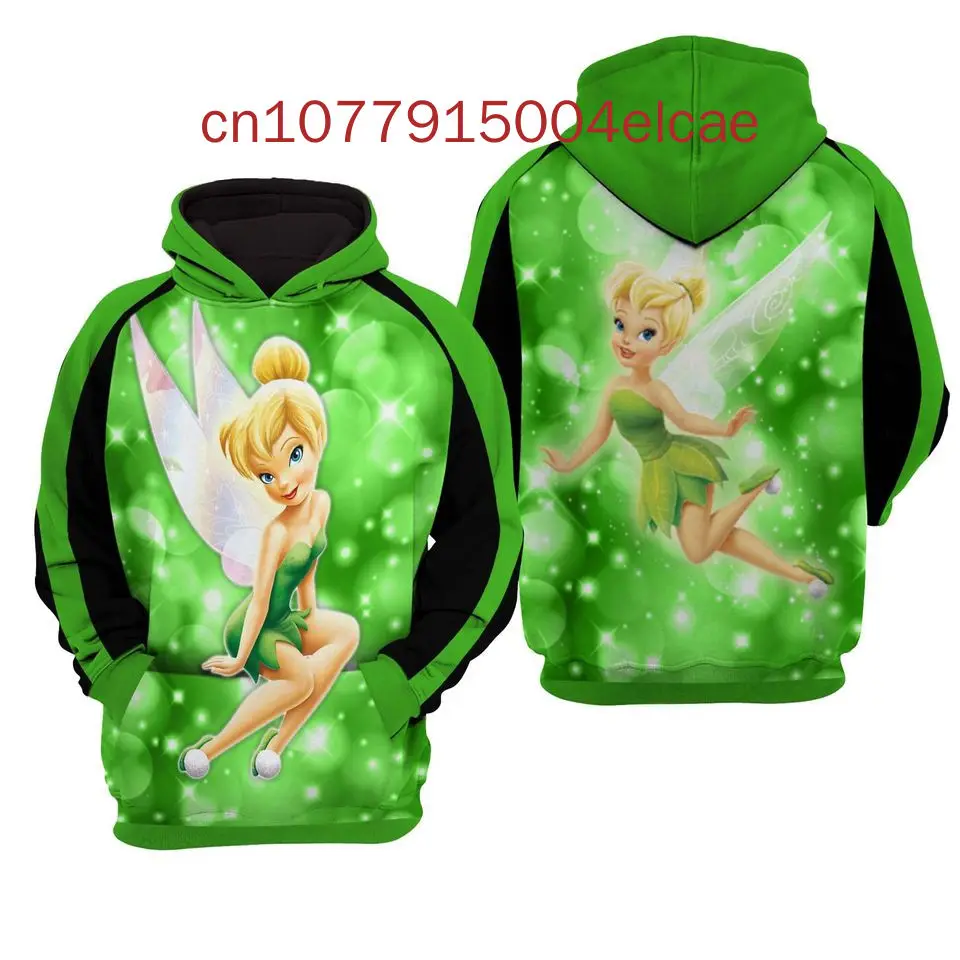 2024 New Disney Tinker Bell Hoodie 3D Printed Street Fashion Y2K Men's and Women's Pullover Hoodies