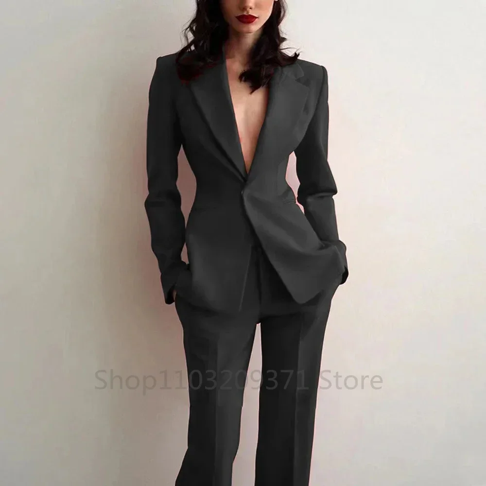Women's Suit Party Wedding Plus Size 2pcs Slim Fit Spike Collar Prom Blazer Pants Outfit Dress Evening Dresses for Prom Traf Set view 2