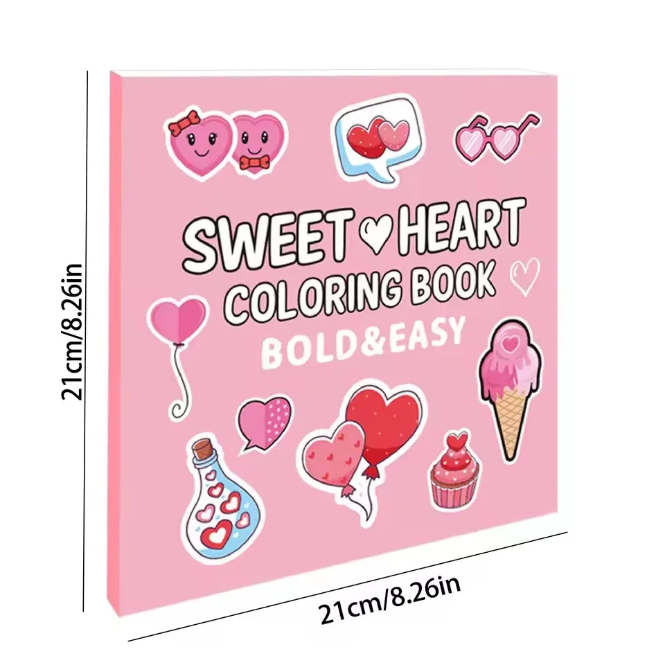 Cartoon Love Heart Thick Paper Coloring Book - Kids Graffiti Drawing Art Activity Book Student Enlightenment Creative Gift