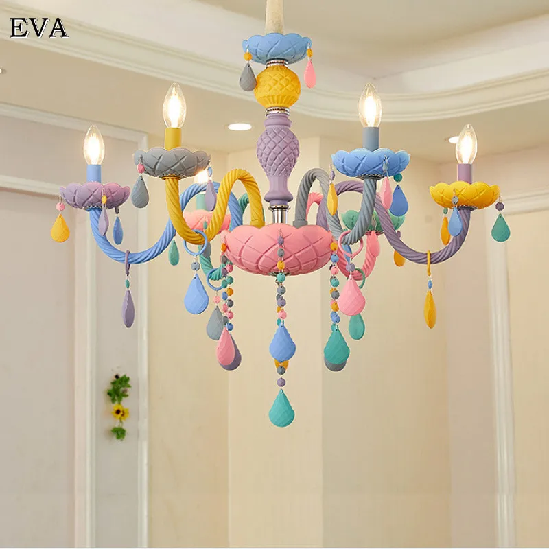 

Designer Colorful Crystal Children's Hanging Chandelier Lights Lustre Romantic Bedroom Decoration Suspension Led Lighting