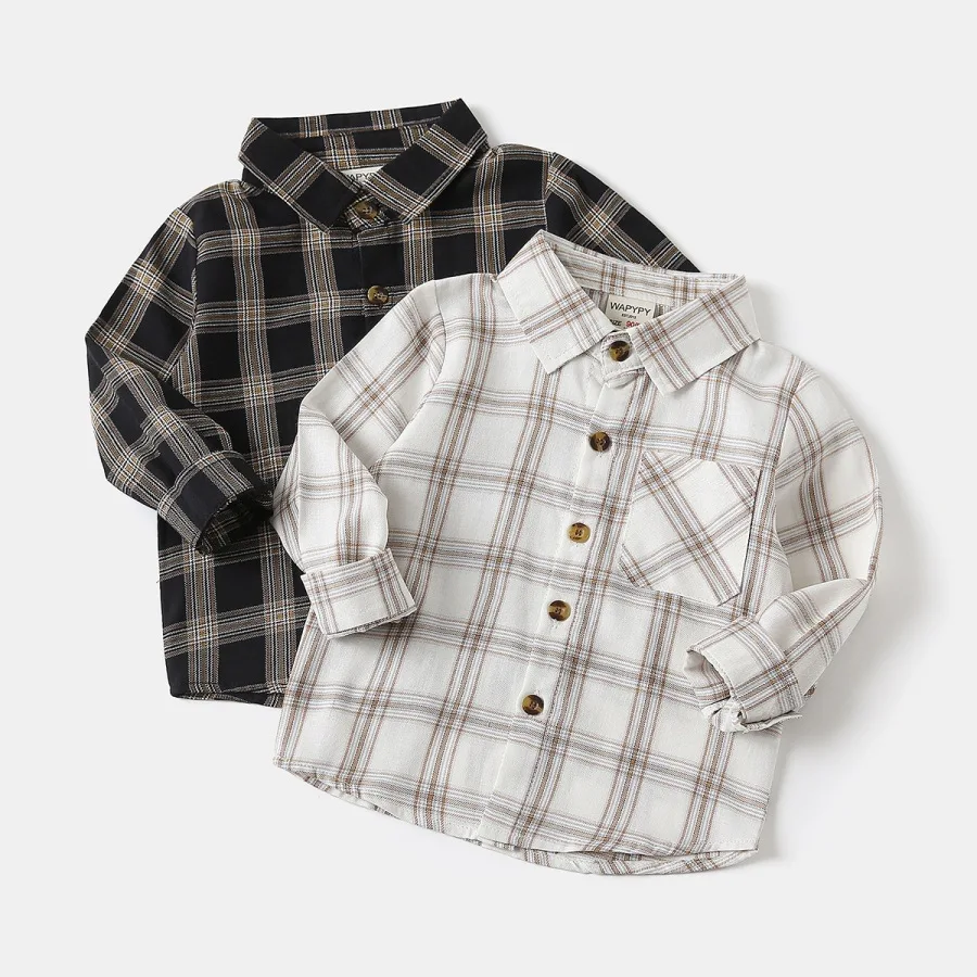 2026 New Boys Plaid Shirt Long Sleeve Lightweight Breathable Kids Casual Cotton Top Boys Shirts
