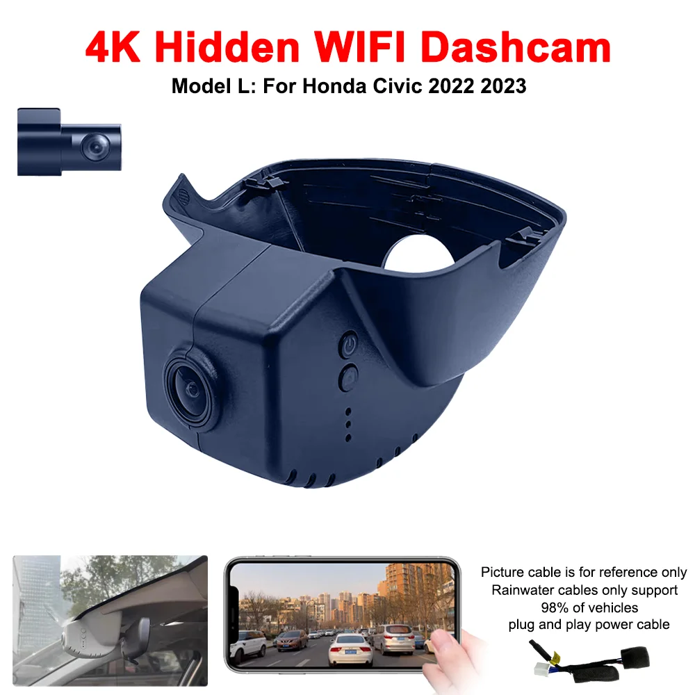 For Honda Civic 2022 2023 Front and Rear 4K Dash Cam for Car Camera Recorder Dashcam WIFI Car Dvr Recording Devices Accessories
