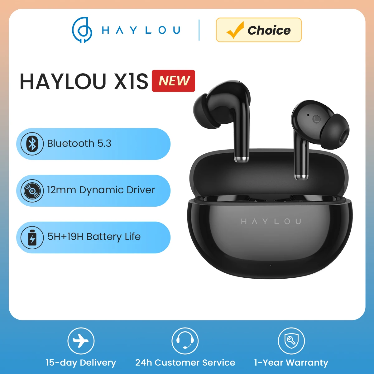 HAYLOU X1S auriculares inalámbricos TWS con Bluetooth 5,3, dispositivo de audio con controlador dinámico de 10mm, batería de 24h de duración, reducción de ruido