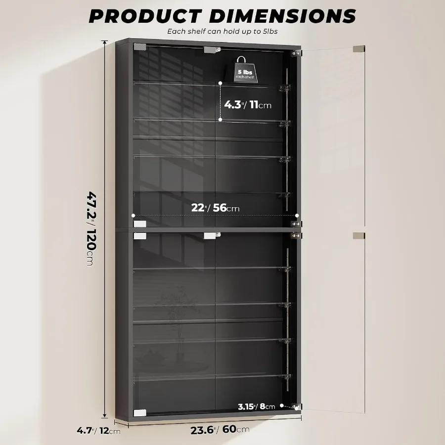 Wall Display Case with Glass Doors for Sports Card Display, Acrylic, Clear, Sleek Modern Design with Secure Locking Mechanism