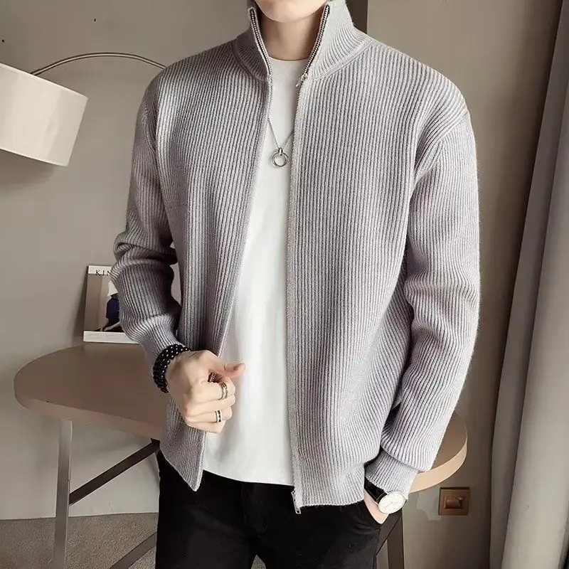 

Zipper Casual Sle Soft Pure Color Sweatirt Stand Collar ex Thiened Knitted Outerwear for Men And Women